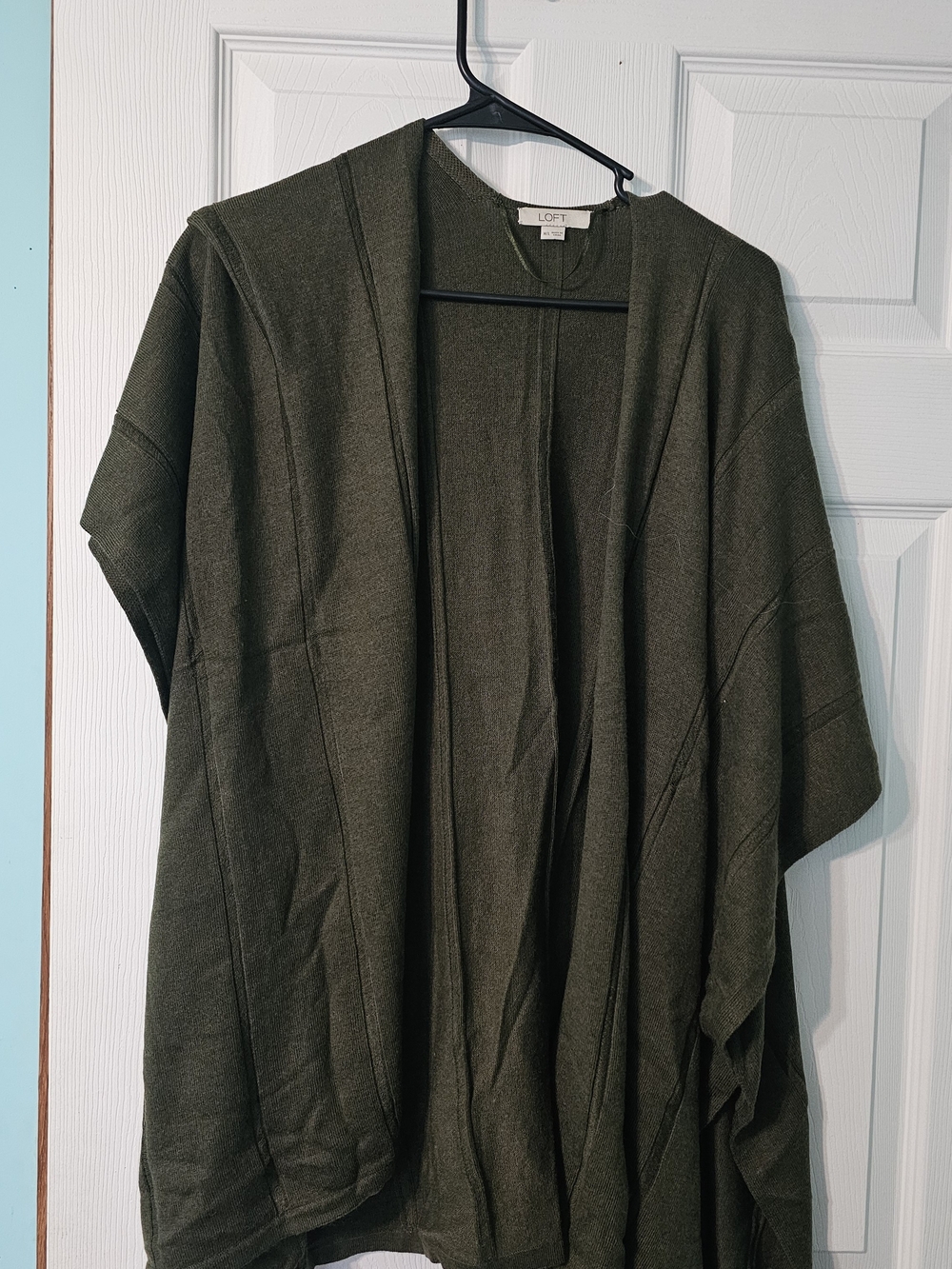 LOFT Olive Open-Front Hooded Knit Cardigan